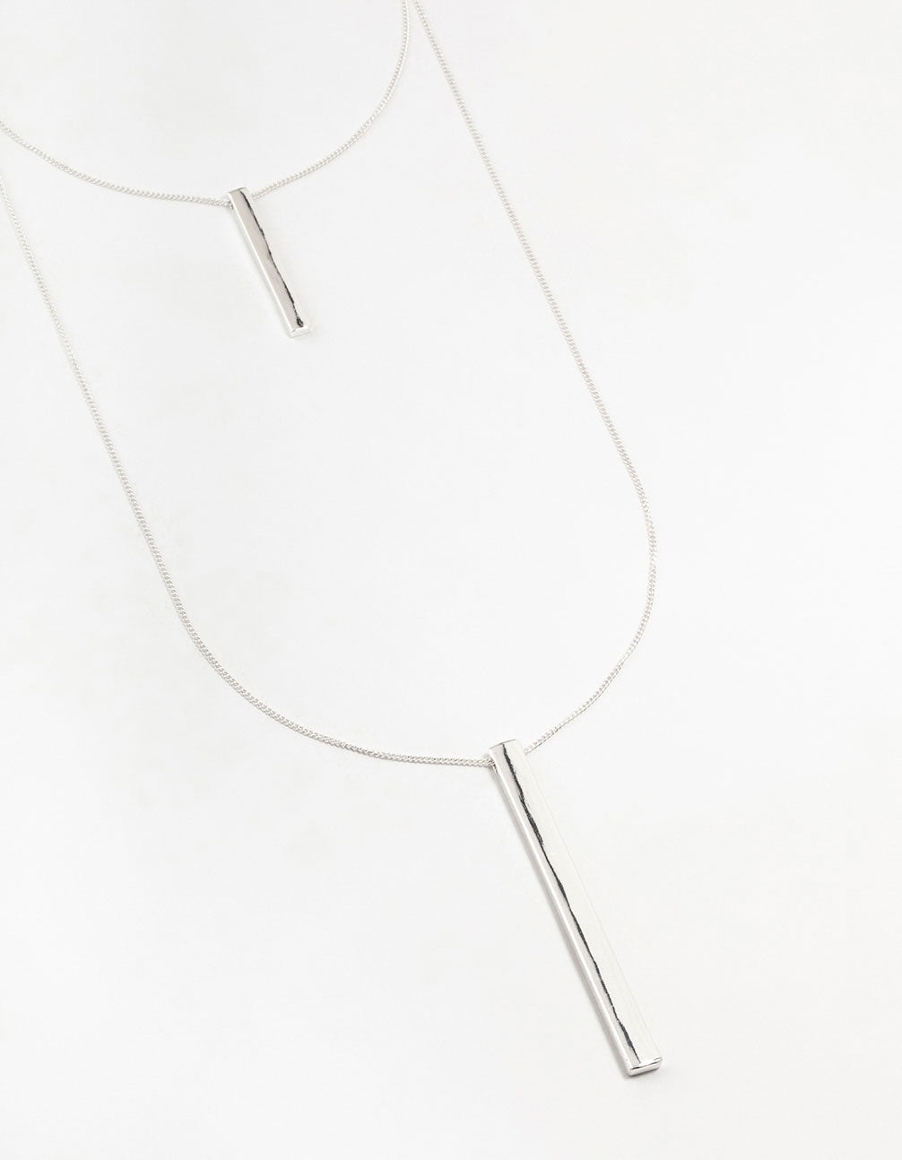 Silver 2 Row Long Bar Necklace