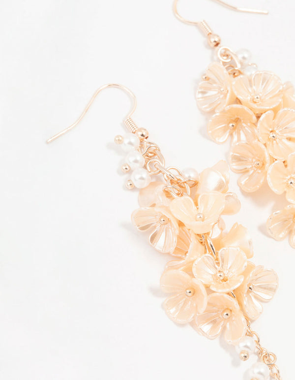 Rose Gold Plastic Pearl Petal Drop Earrings