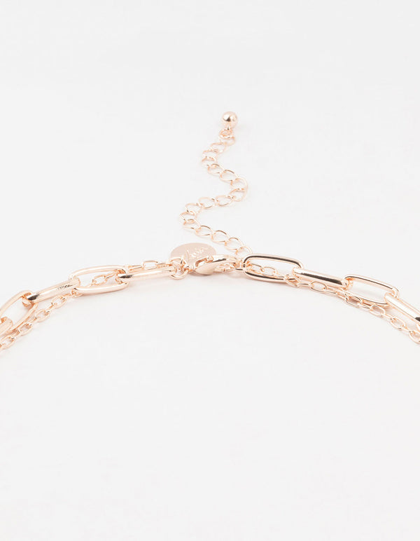 Rose Gold Diamante Medium Chain Short Necklace