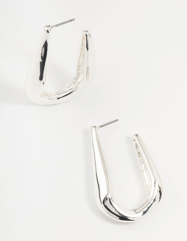 Large Silver Smooth Hoop Earrings