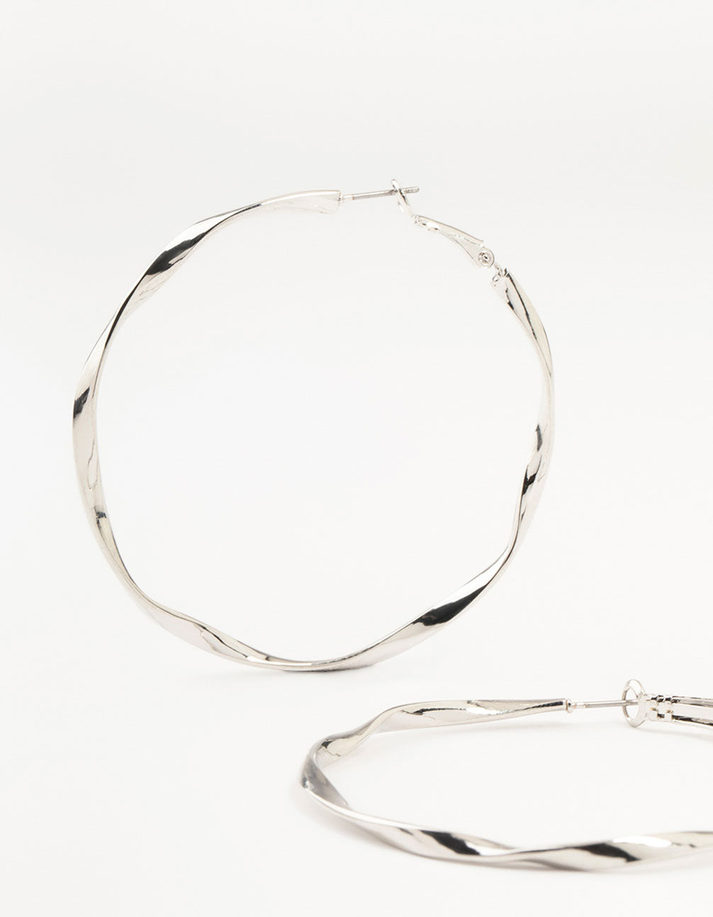 Silver Thin Smooth Twisted Hoop Earrings
