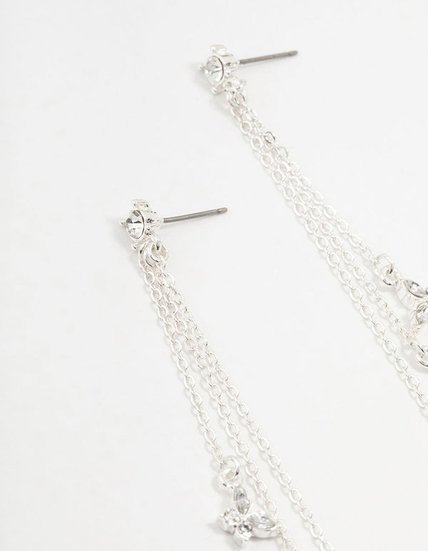 Silver Multiple Butterflies Chain Drop Earrings
