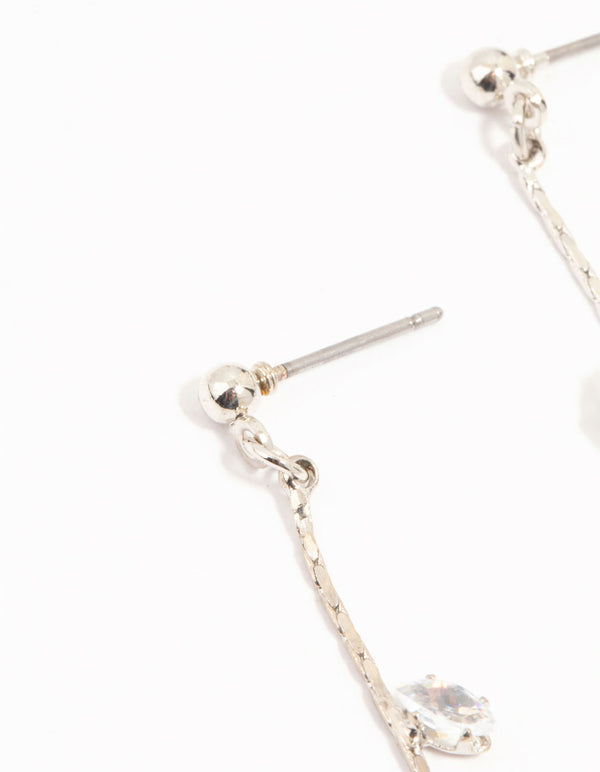 Silver Dainty Diamante Leaf Drop Earrings