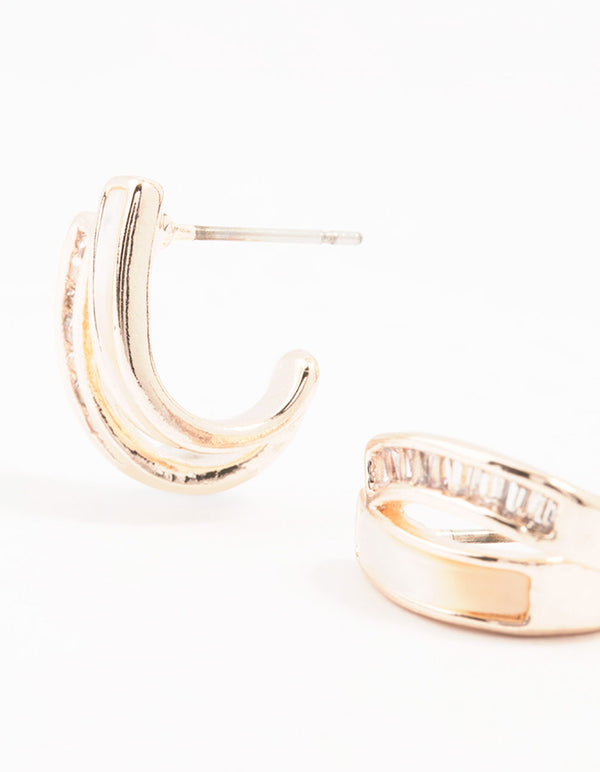 Rose Gold Plated Double Cubic Zirconia & Mother Of Pearl Jacket Earrings