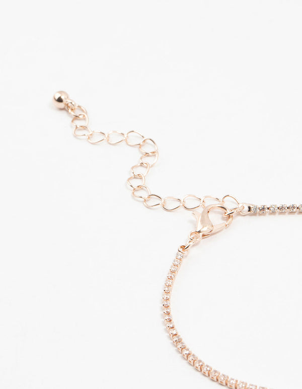 Rose Gold Plated Pave & Round Cubic Zirconia Bracelet