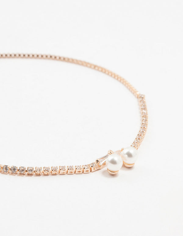 Rose Gold Plated Pave Pearl Cherry Bracelet