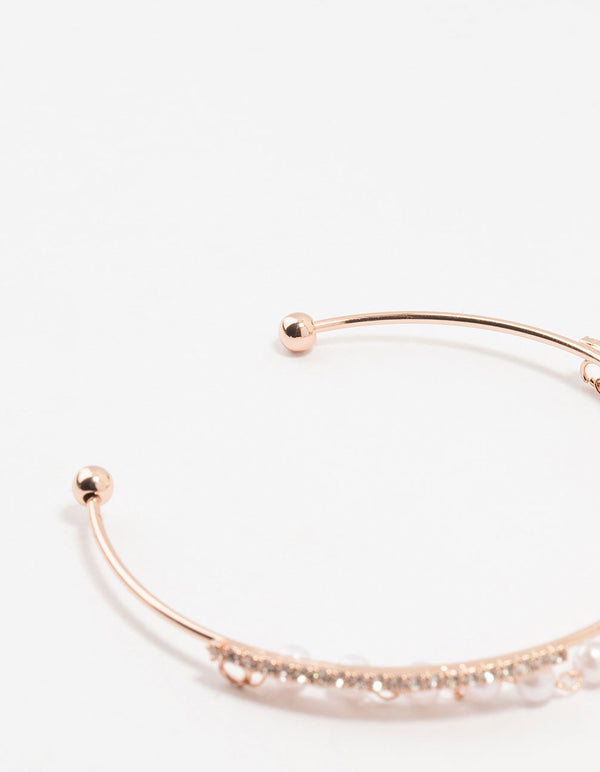 Rose Gold Plated Mother Of Pearl Butterfly & Pearl Wrist Cuff