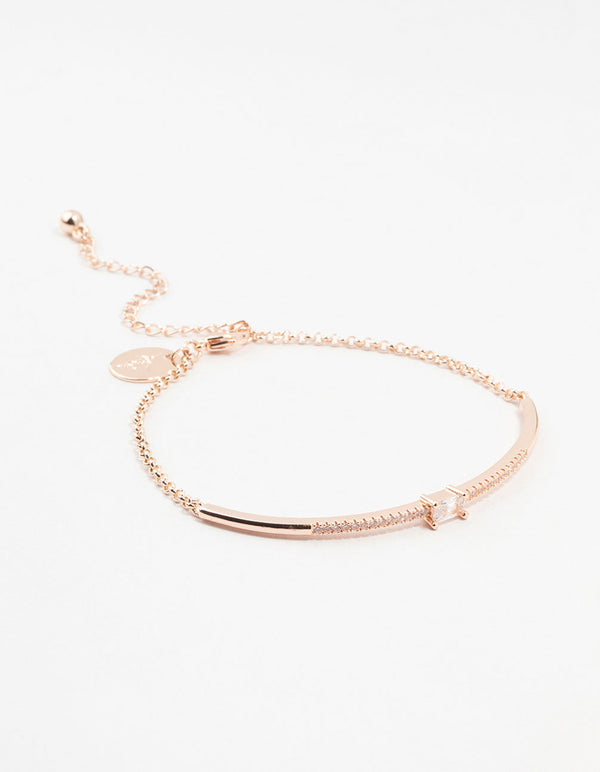 Rose Gold Plated Pave Baguette Cut Wrist Cuff