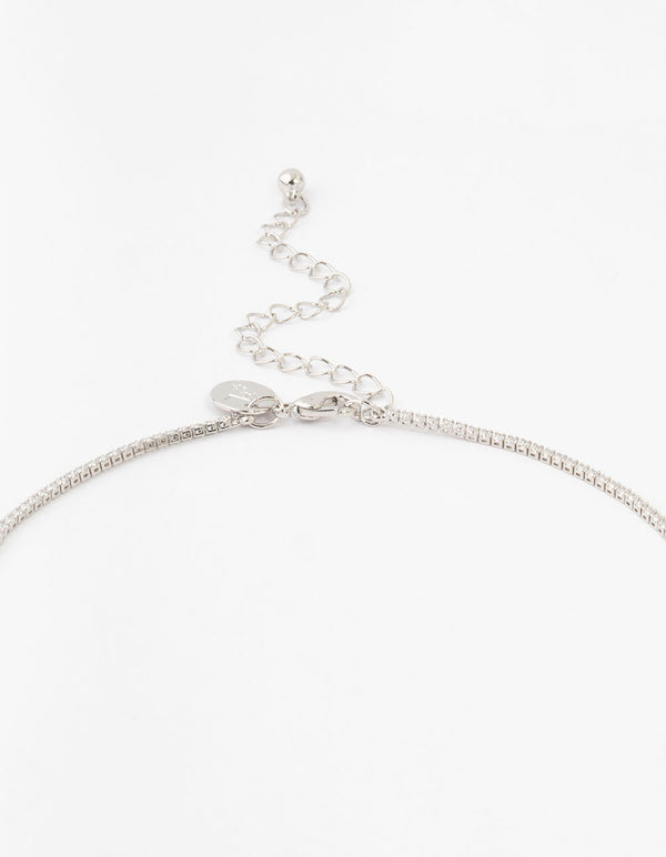 Silver Emerald Cubic Zirconia Lariat Necklace