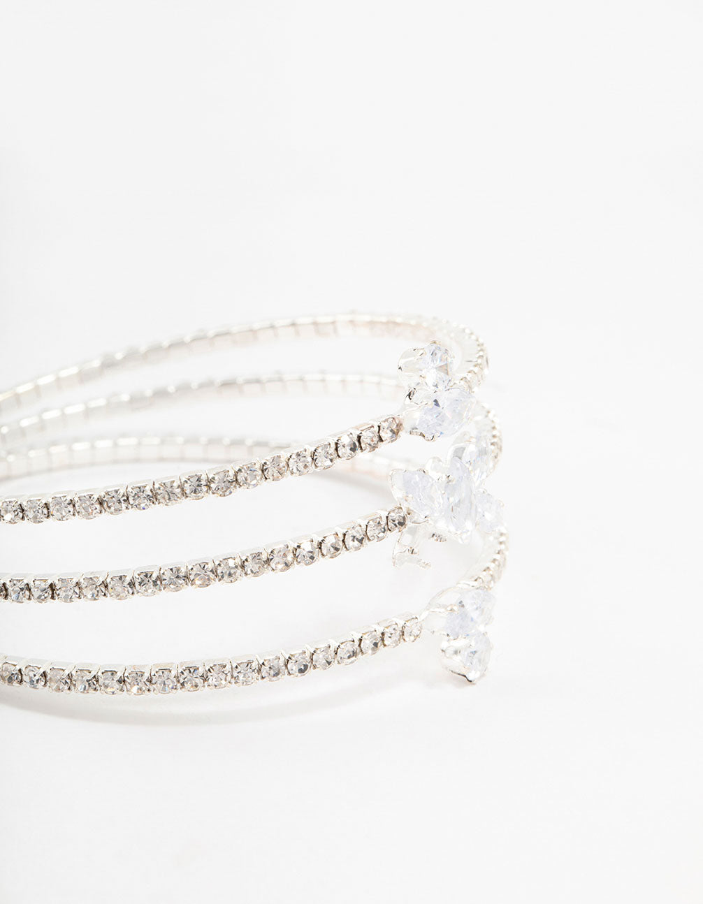 Silver Cubic Zirconia Butterfly Layered Wrist Cuff