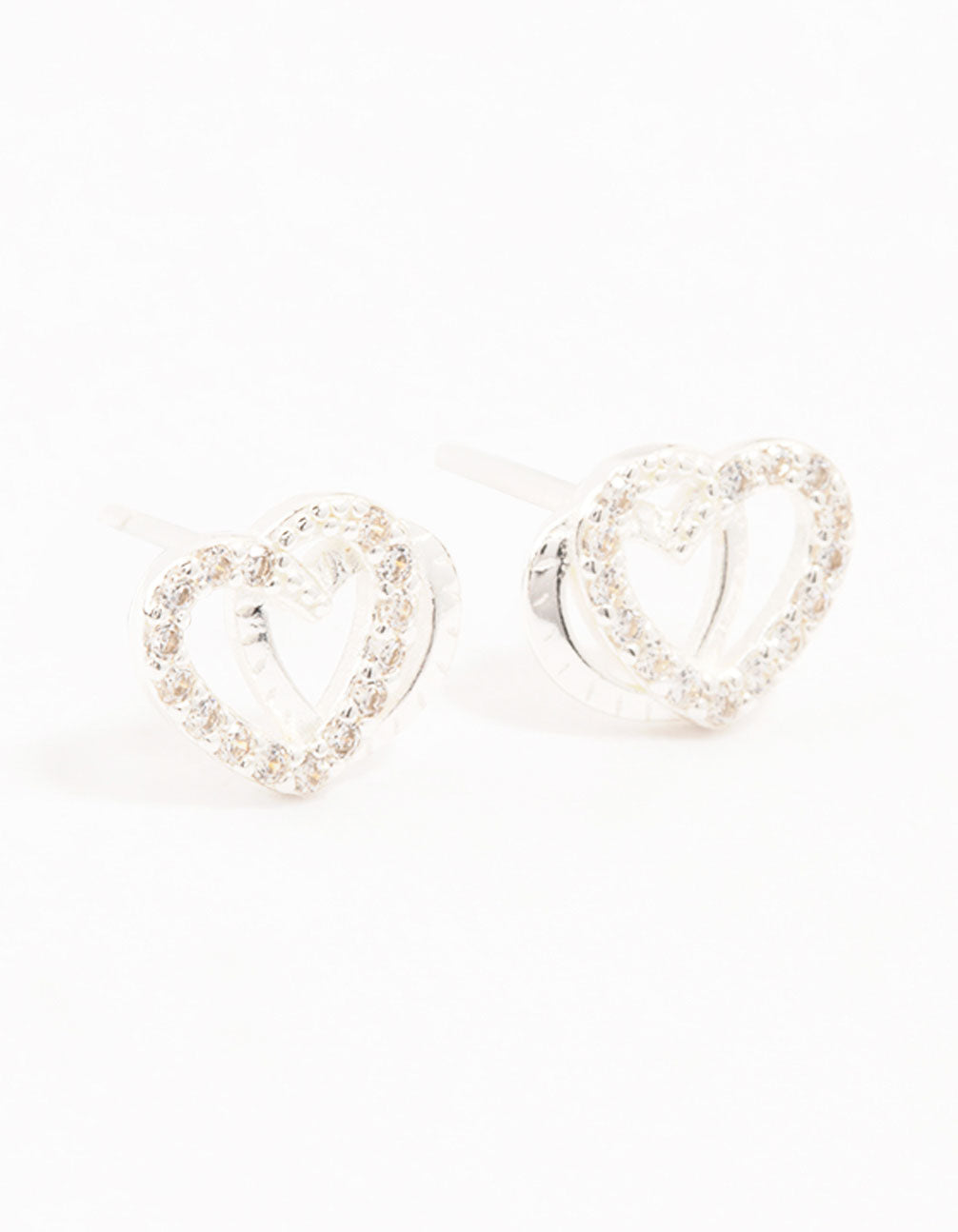 Sterling Silver Cubic Zirconia Heart Link Stud Earrings