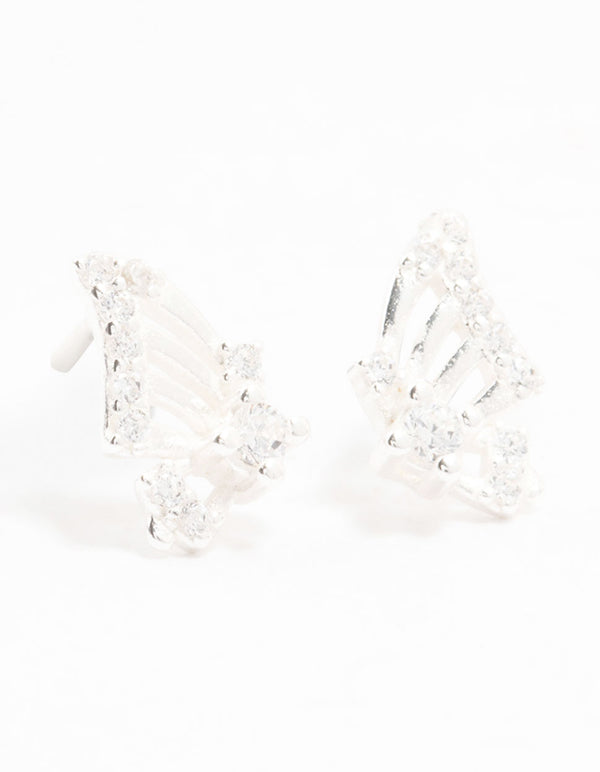 Sterling Silver Cubic Zirconia Butterfly Wings Stud Earrings