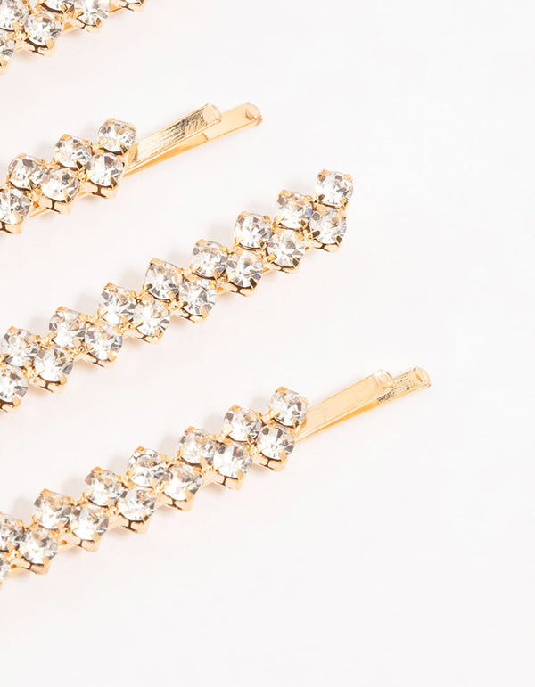 Gold Zig Zag Diamante Hair Clips 4-Pack