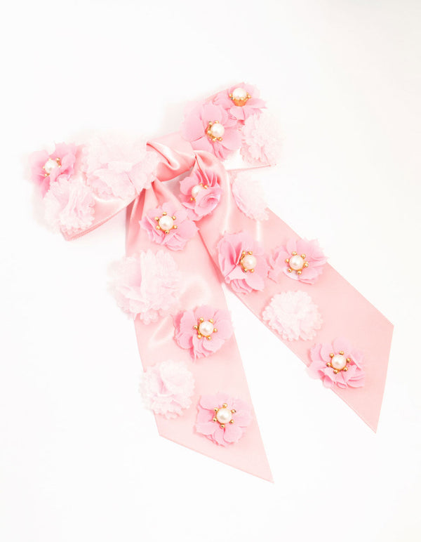 Pink Mixed Flowers Fabric Bow Clip