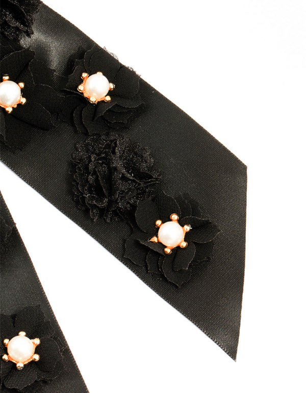 Black Flowers Fabric Bow Clip