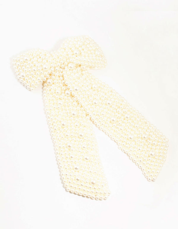 Classic Fabric Pearl Bow Clip
