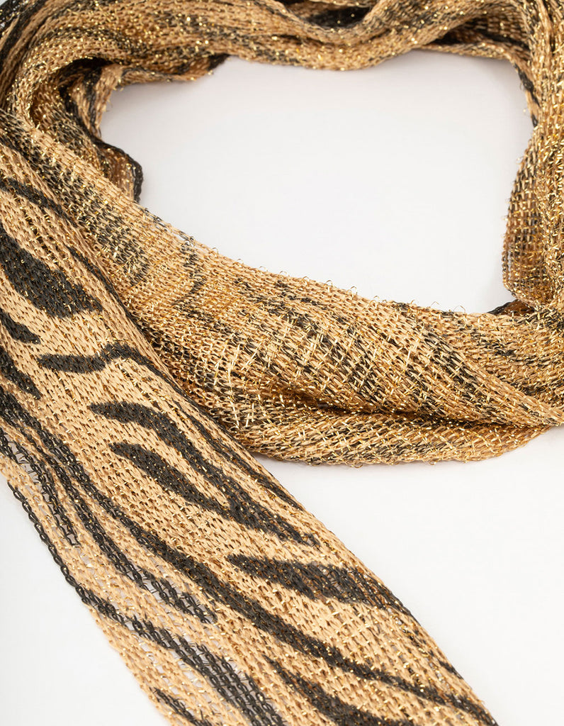 Gold Skinny Lurex Fabric Zebra Scarf Lovisa - Main Image