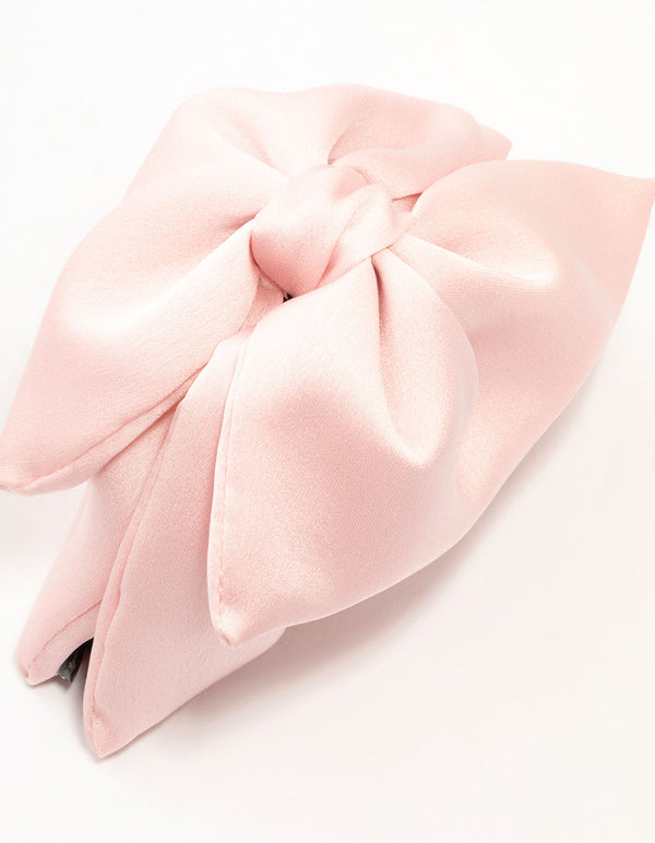 Pink Fabric Front Bow Claw Clip