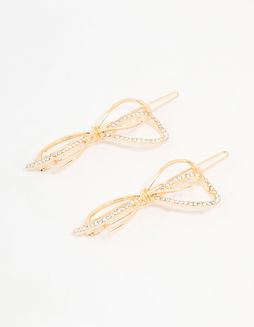 Elegant pair of bow and diamante detailing clips in a 2-pack in gold front view