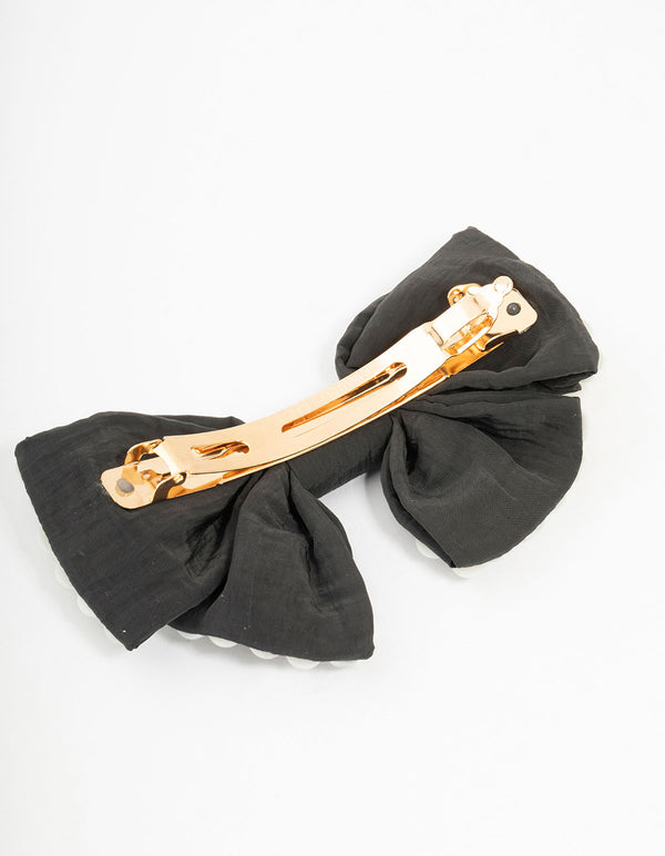 Black & White Short Pearl Bow Barrette Clip