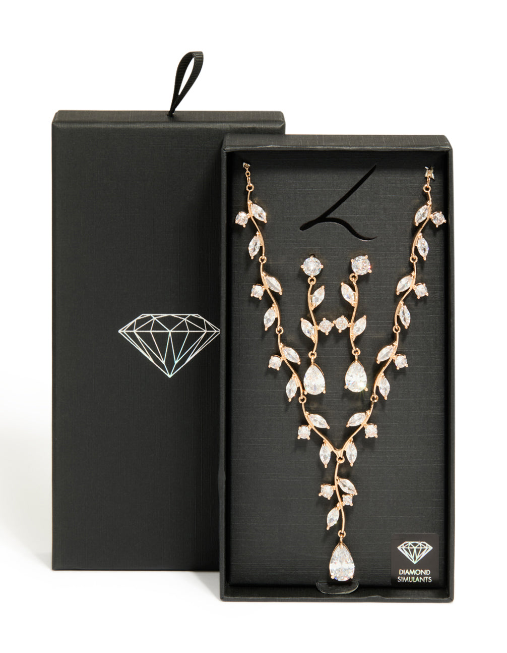 Gold Creeping Crystal Roses Necklace & Earrings Set