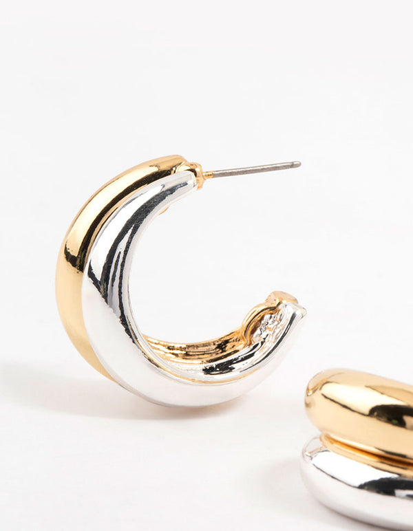 Mixed Metals Double Hoop Earrings
