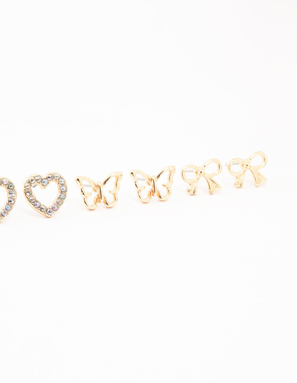 Kids Gold Diamante & Heart Stud Earrings Pack