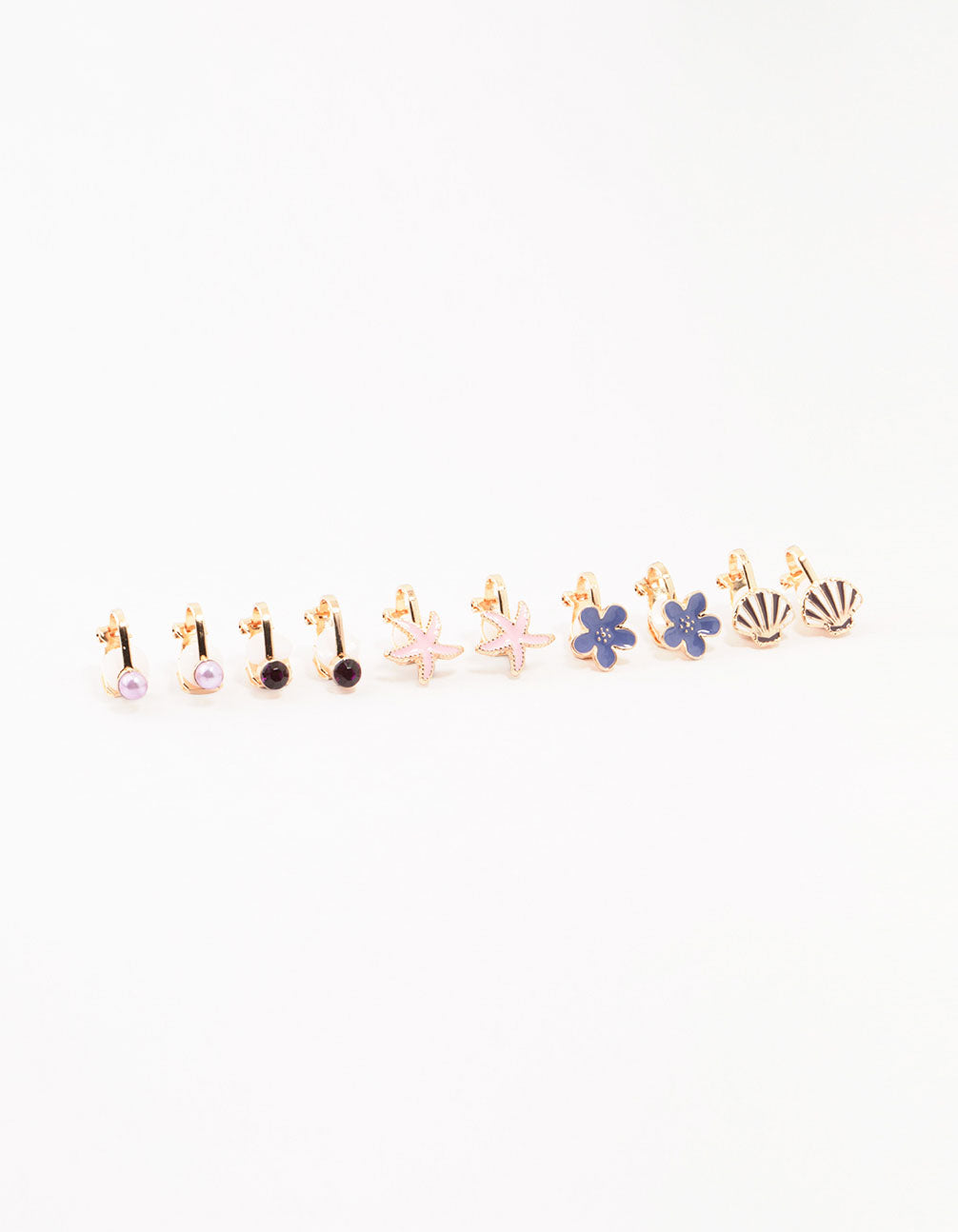 Kids Gold & Flower Sea Clip On Earrings