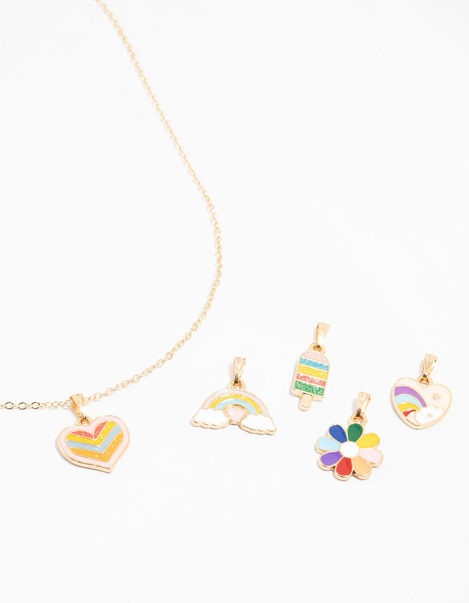 Kids Gold Rainbow Heart Charm Necklace