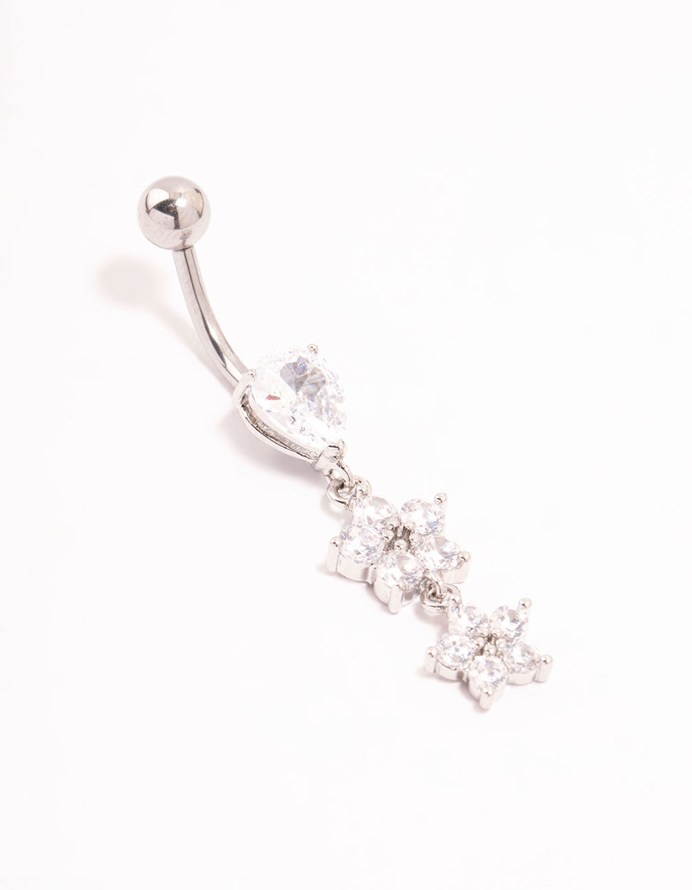 Surgical Steel Cubic Zirconia Pear Flower Drop Belly Bar