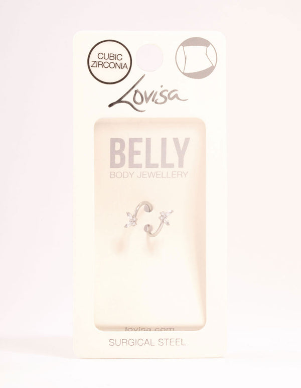 Surgical Steel Cubic Zirconia Twisted Double Butterfly Belly Bar