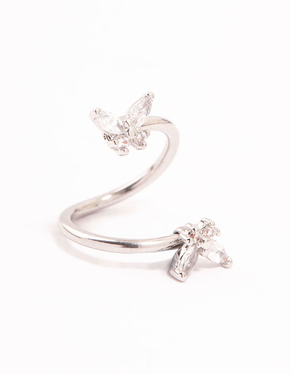 Surgical Steel Cubic Zirconia Twisted Double Butterfly Belly Bar