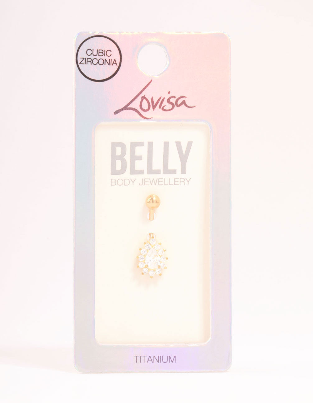 Gold Plated Titanium Cubic Zirconia Spiked Pear Belly Bar