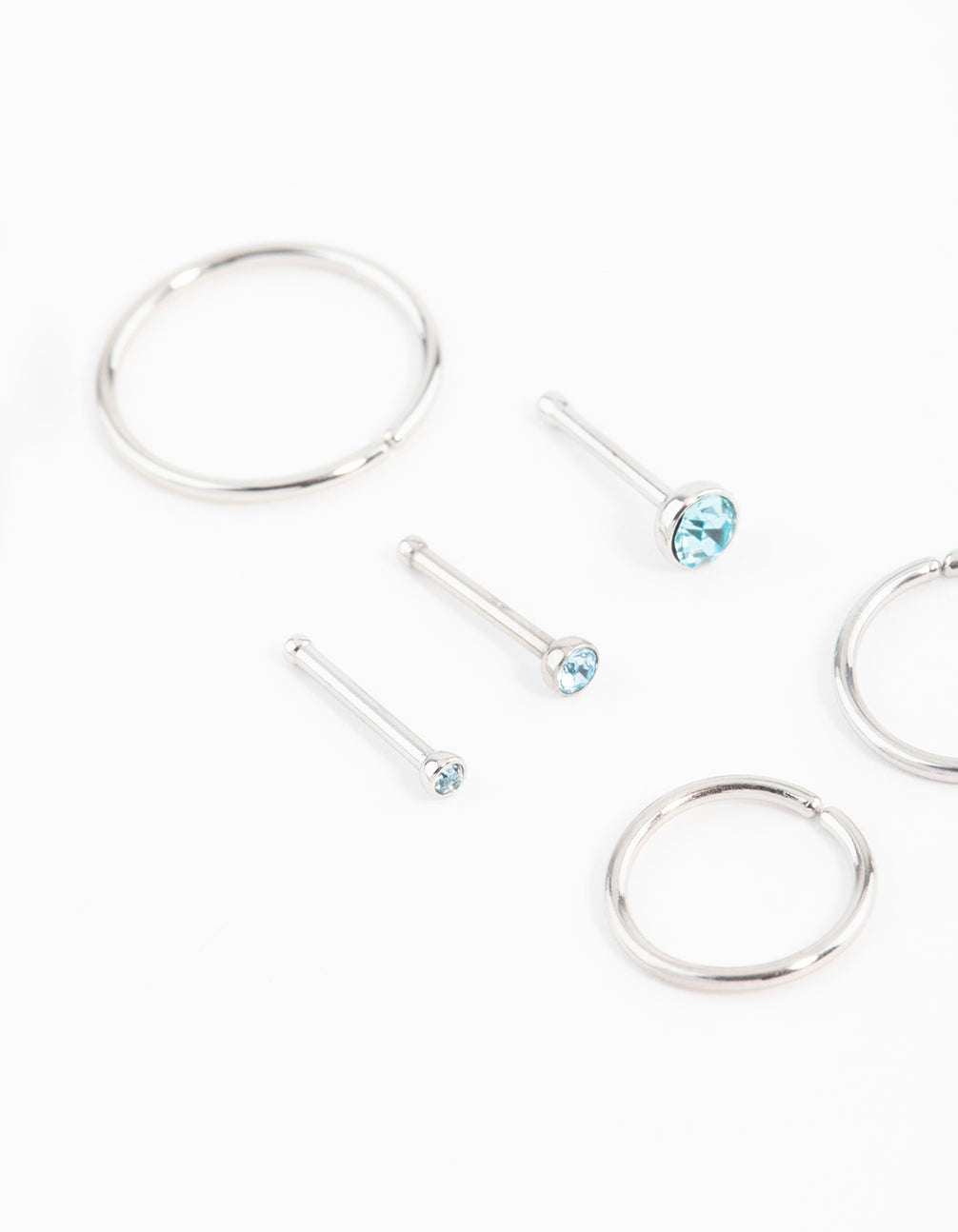 Surgical Steel Fine Graduating Cubic Zirconia Nose Ring & Stud 6-Pack