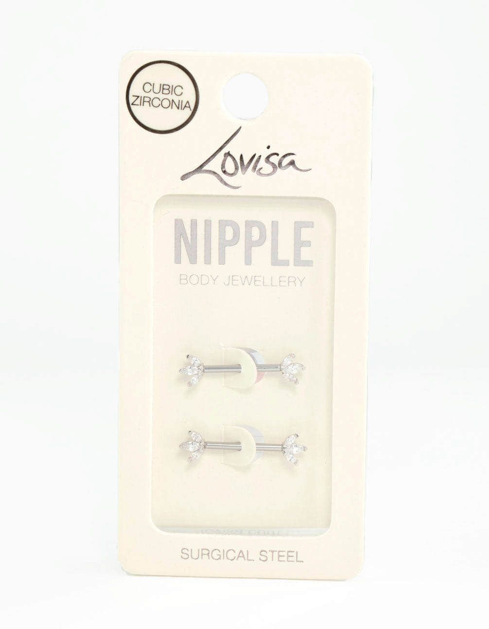 Surgical Steel Cubic Zirconia Fan Nipple Bars 2-Pack