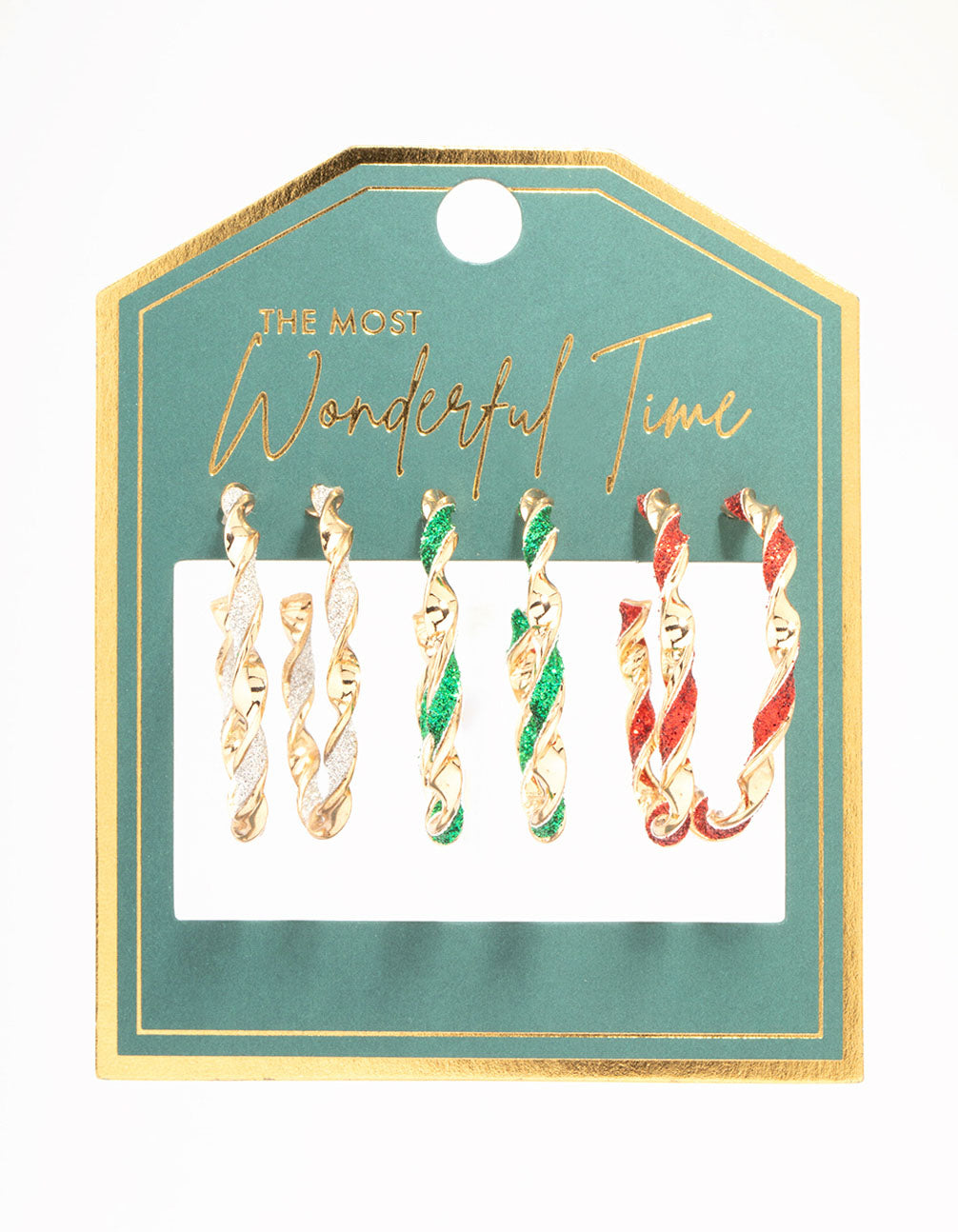 Gold Glitter Twisted Hoop Earrings 3-Pack