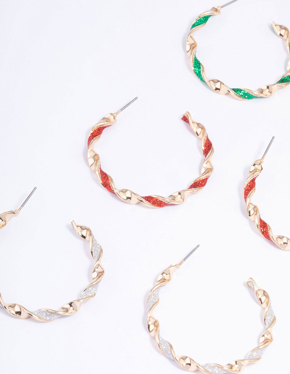 Gold Glitter Twisted Hoop Earrings 3-Pack