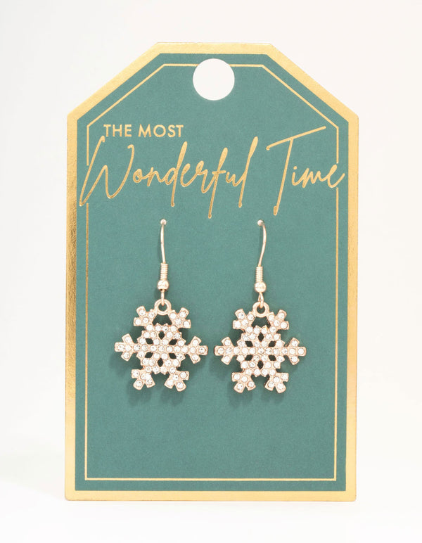 Rose Gold Diamante Snowflake Drop Earrings
