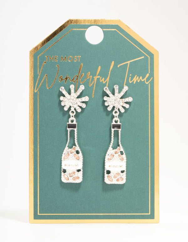 Diamante Champagne Bottle Drop Earrings
