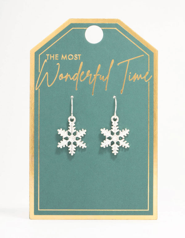 Small Diamante Snowflake Silver Drop Earrings