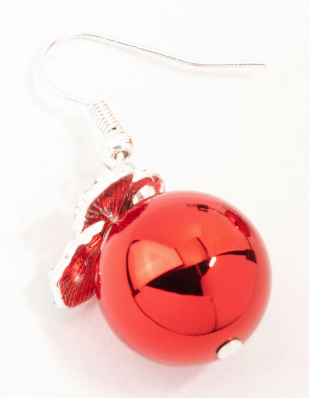 Red Bauble Mistletoe Silver Drop Earrings