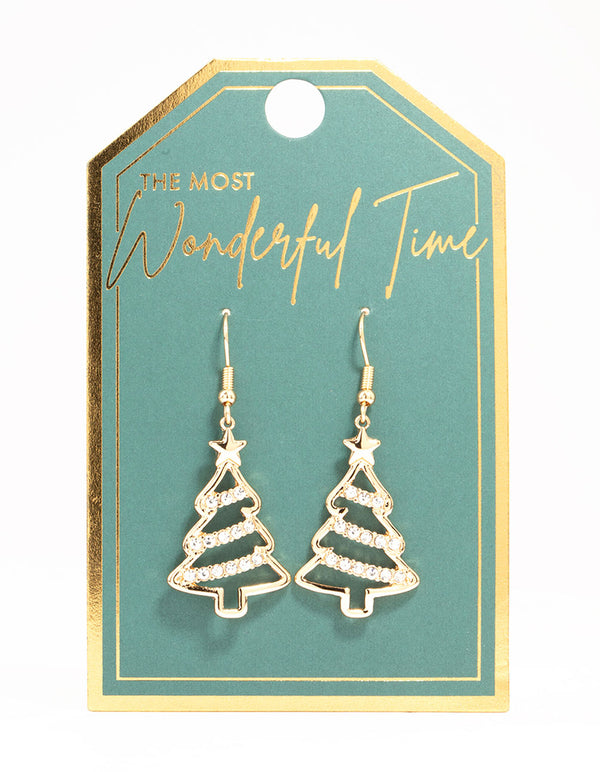 Gold Diamante Tree Drop Earrings