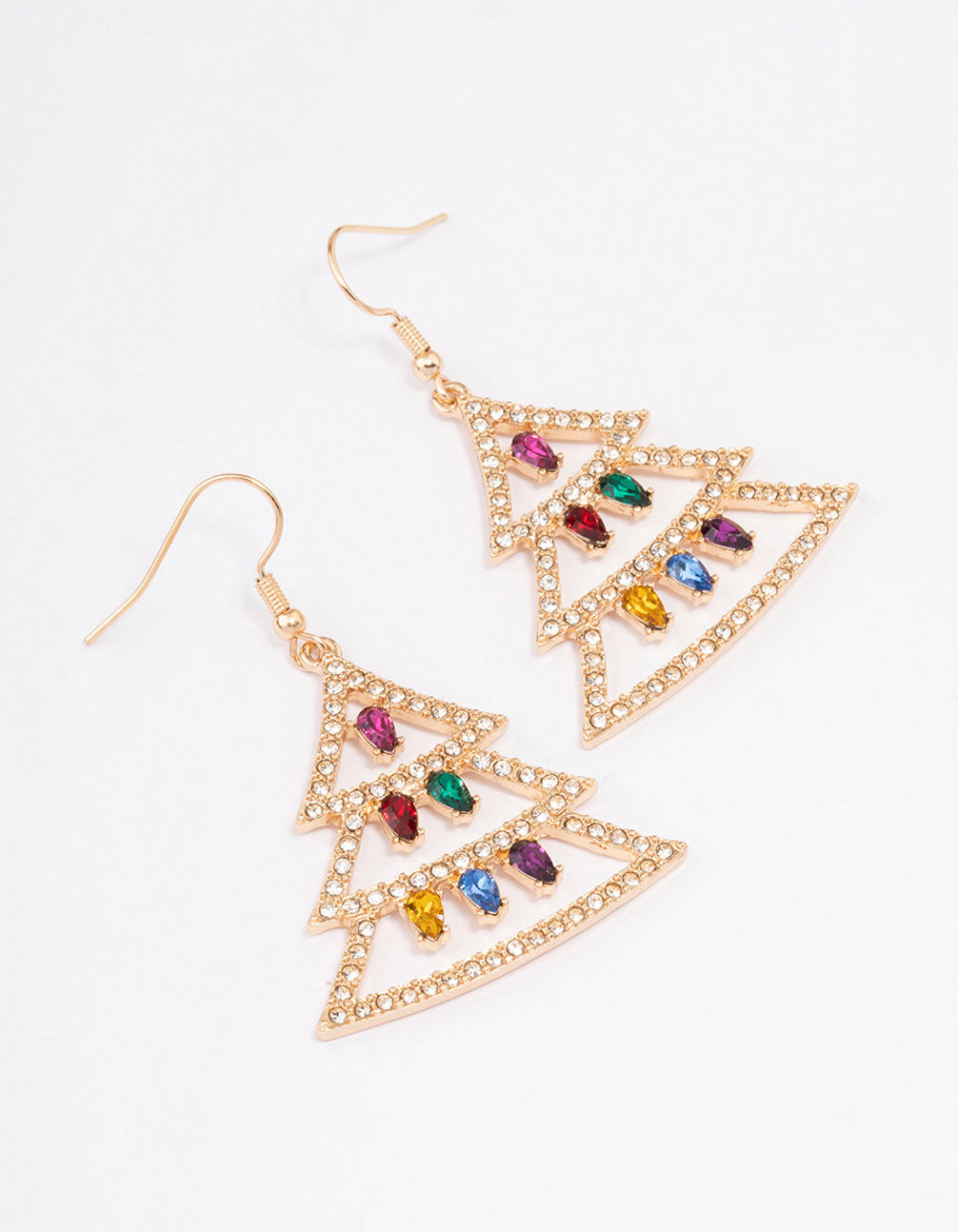 Gold Diamante Xmas Tree & Lights Drop Earrings