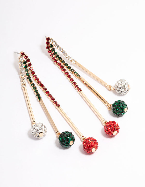 Red & Green Diamante Cup Chain Fireball Earrings