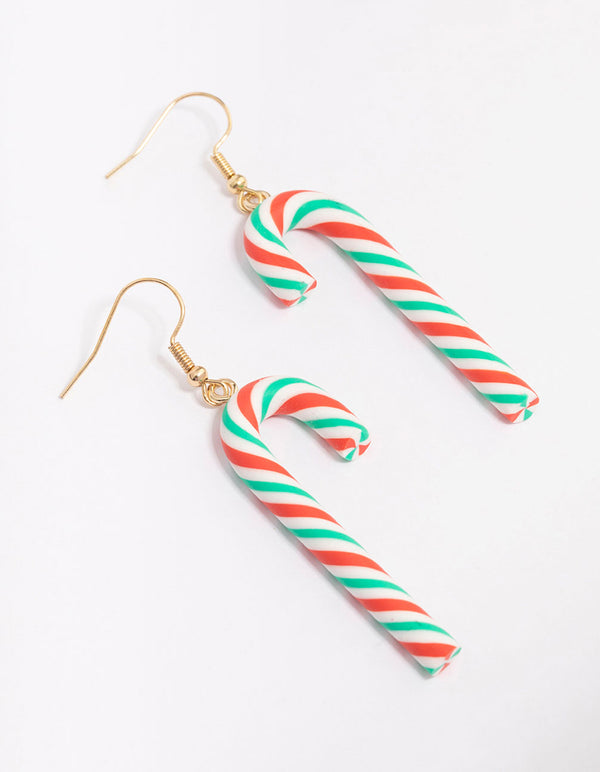 Green & Red Candy Cane Drop Earrings