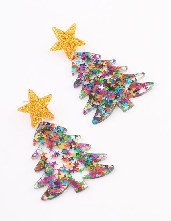 Gold Multicoloured Sequin Tree Drop Earrings