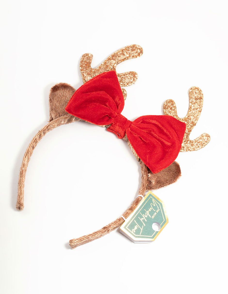 Red Bow & Glitter Reindeer Headband