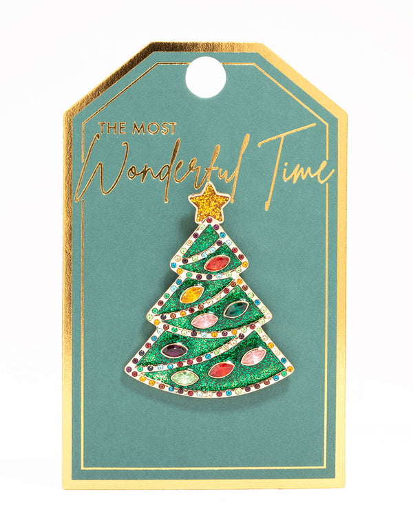 Green Enamel Tree Brooch