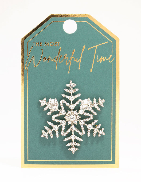 Silver Diamante Snowflake Brooch
