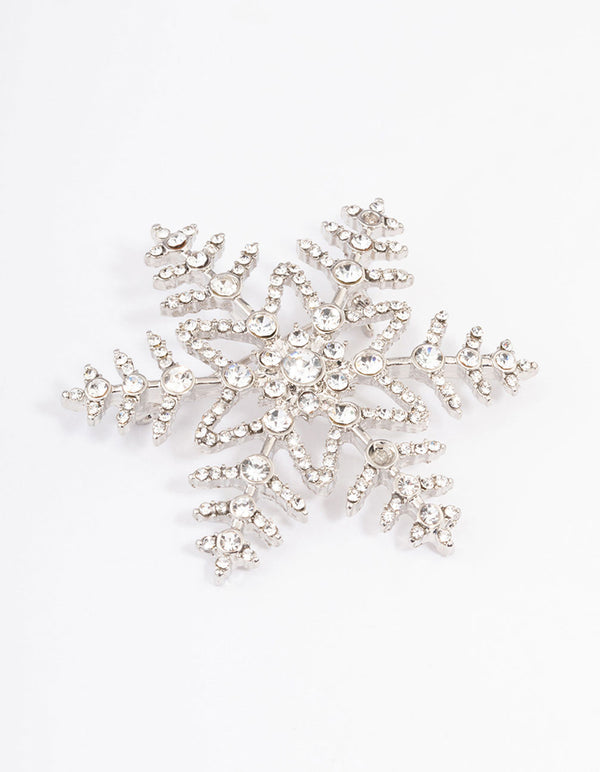Silver Diamante Snowflake Brooch